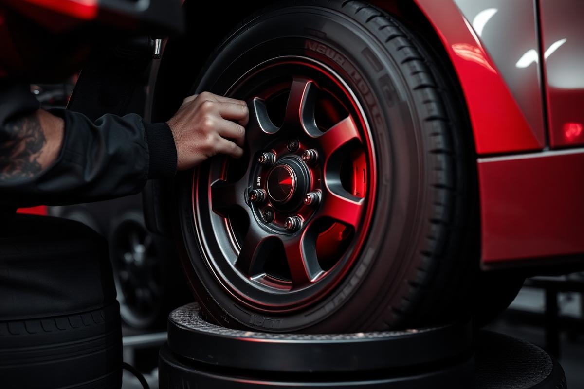 Professional wheel balancing on a TT Tyres alloy
